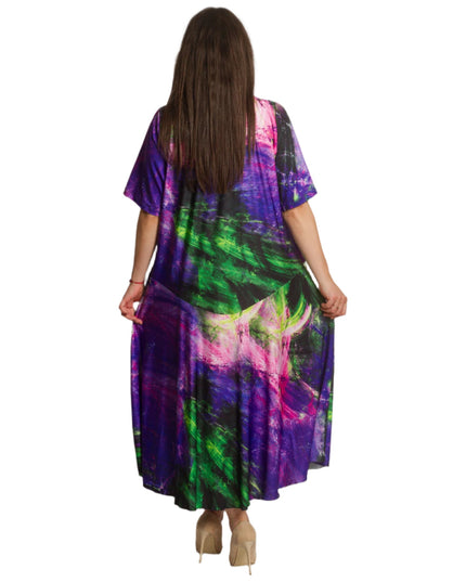 Μακρύ φόρεμα σε άνετη γραμμή με V ντεκολτέ και print