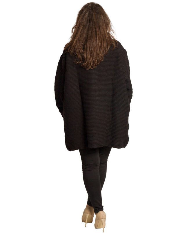 Μαύρη πλεκτή ζακέτα με κουμπιά και τσέπες μεγάλα μεγέθη