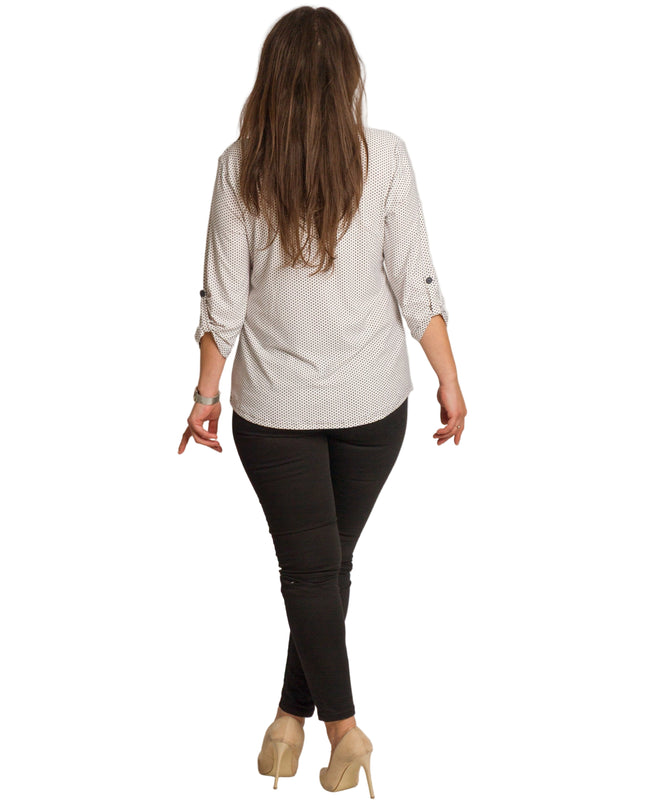 Λευκό Πουκάμισο με μαύρα πουά και Κουμπιά