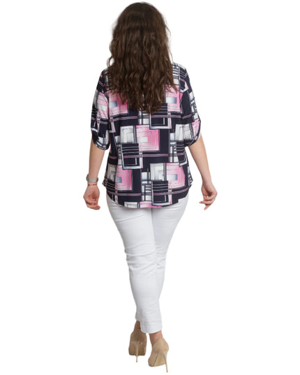 Γυναικεία πουκαμίσα με Τσεπάκι και Γεωμετρικό Σχέδιο