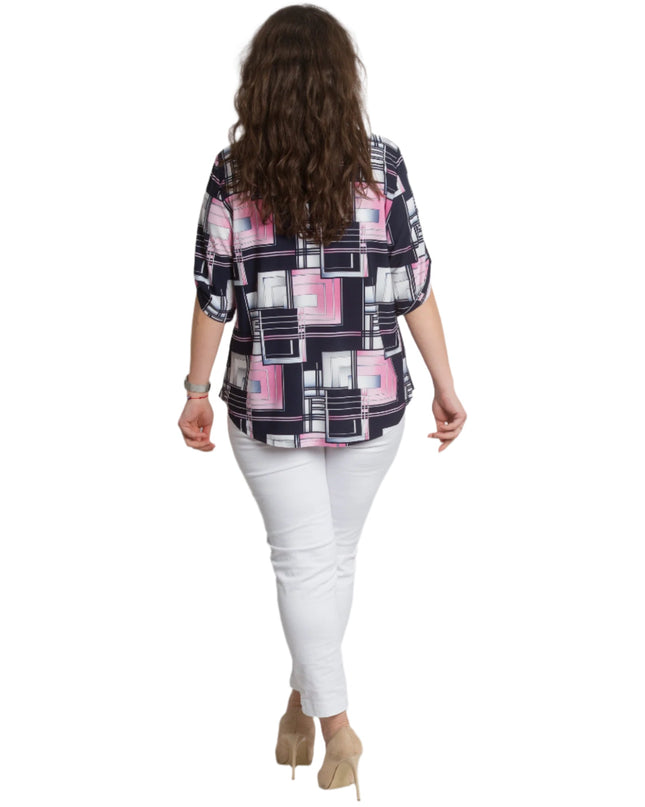 Γυναικεία πουκαμίσα με Τσεπάκι και Γεωμετρικό Σχέδιο