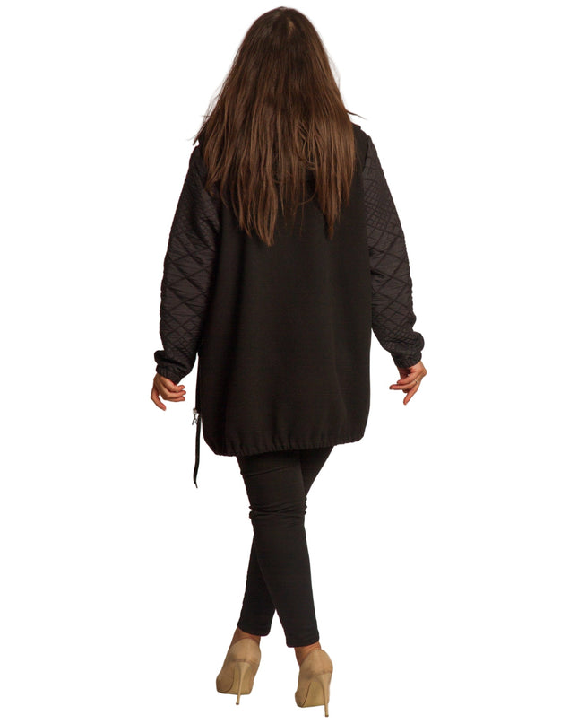 Μαύρο γυναικείο μπουφάν με φερμουάρ σε μεγάλα μεγέθη