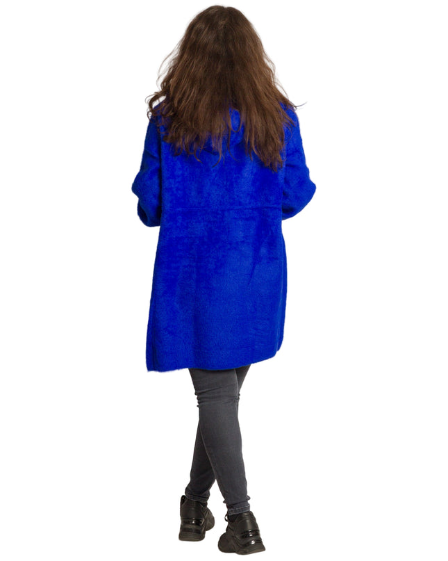 Μπλε ρουά παλτοζακέτα με κουκούλα και κορδόνια στη μέση