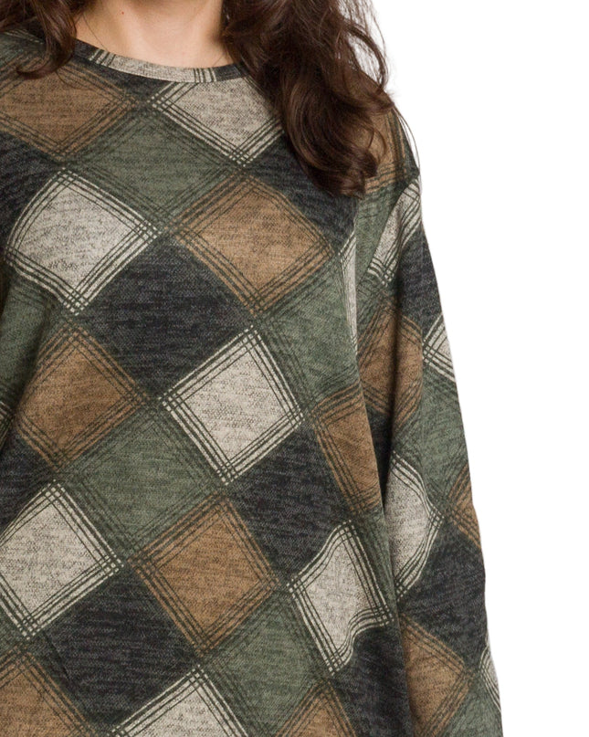 Γυναικεία τουνίκ καρό σε πράσινο-καφέ με ίσια γραμμή