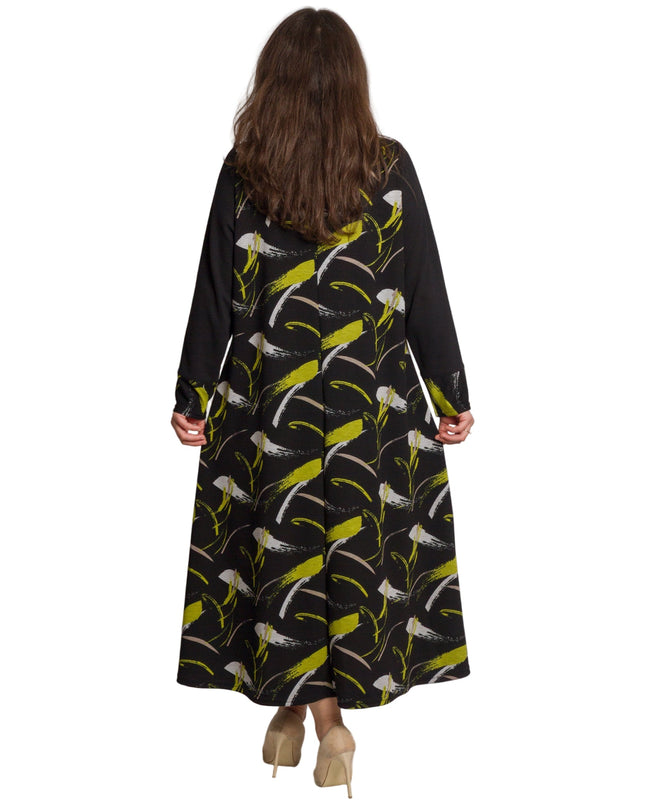 Μαύρο εβαζέ φόρεμα με μακρύ μανίκι σε μεγάλα μεγέθη