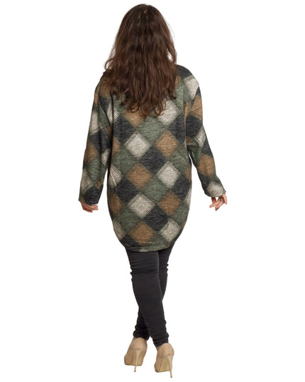 Γυναικεία τουνίκ καρό σε πράσινο-καφέ με ίσια γραμμή