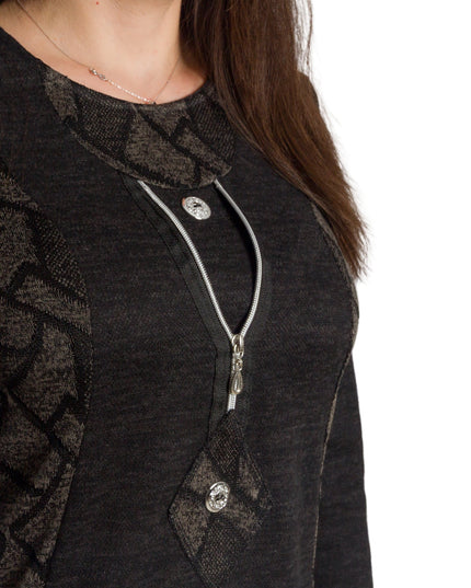 Σκούρα γκρι ίσια τουνίκ με φερμουάρ και λεπτομέρειες