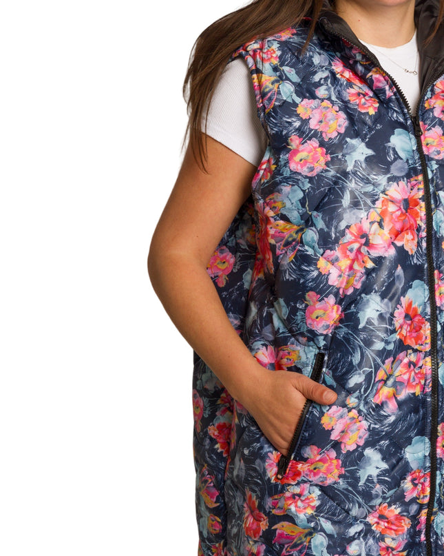 Πολύχρωμο γιλέκο με φλοράλ σχέδιο σε μεγάλα μεγέθη