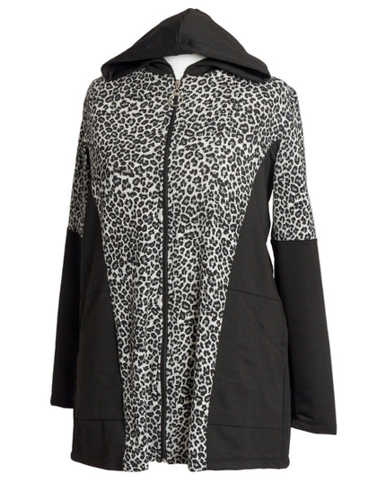 Μαύρο γυναικείο μπουφάν με animal print και κουκούλα