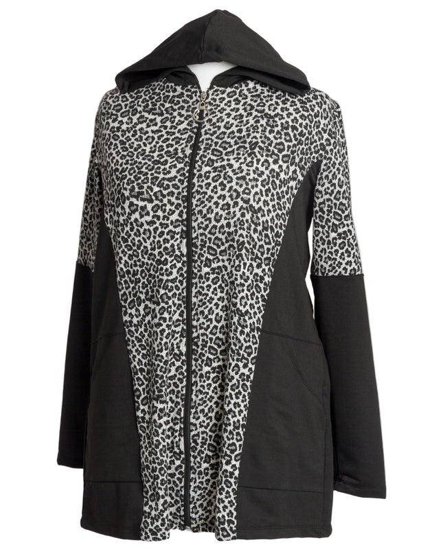 Μαύρο γυναικείο μπουφάν με animal print και κουκούλα