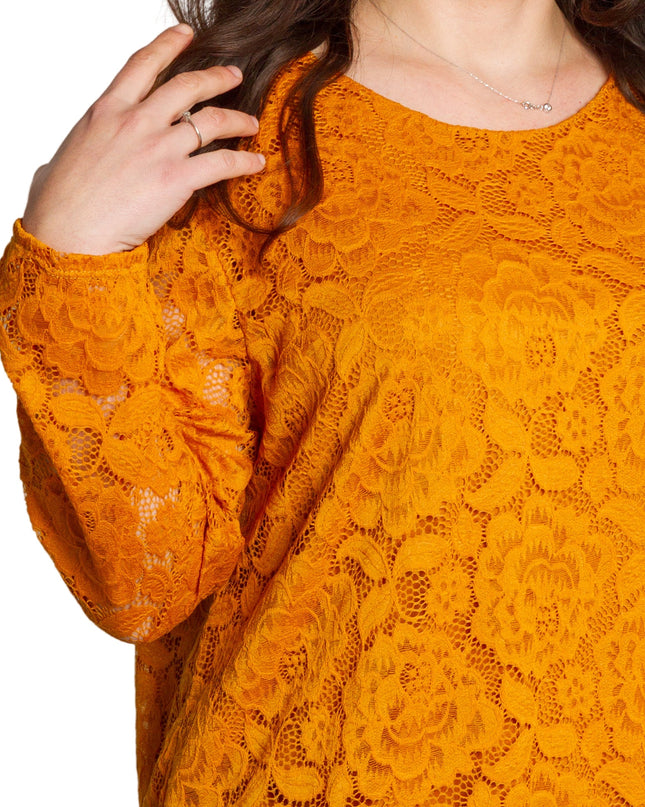 Επίσημη πορτοκαλί μπλούζα με δαντελένια μανίκια