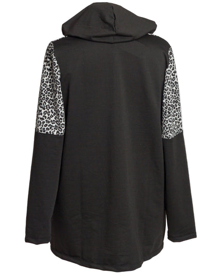Μαύρο γυναικείο μπουφάν με animal print και κουκούλα