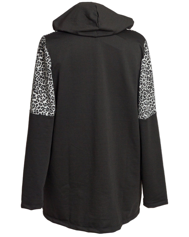 Μαύρο γυναικείο μπουφάν με animal print και κουκούλα