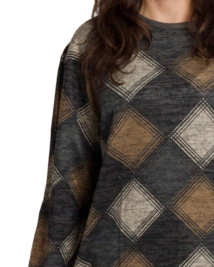 Ίσια τουνίκ με διαμαντέ μοτίβο σε γκρι-καφέ τόνους