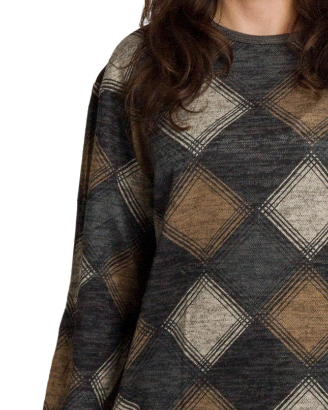 Ίσια τουνίκ με διαμαντέ μοτίβο σε γκρι-καφέ τόνους