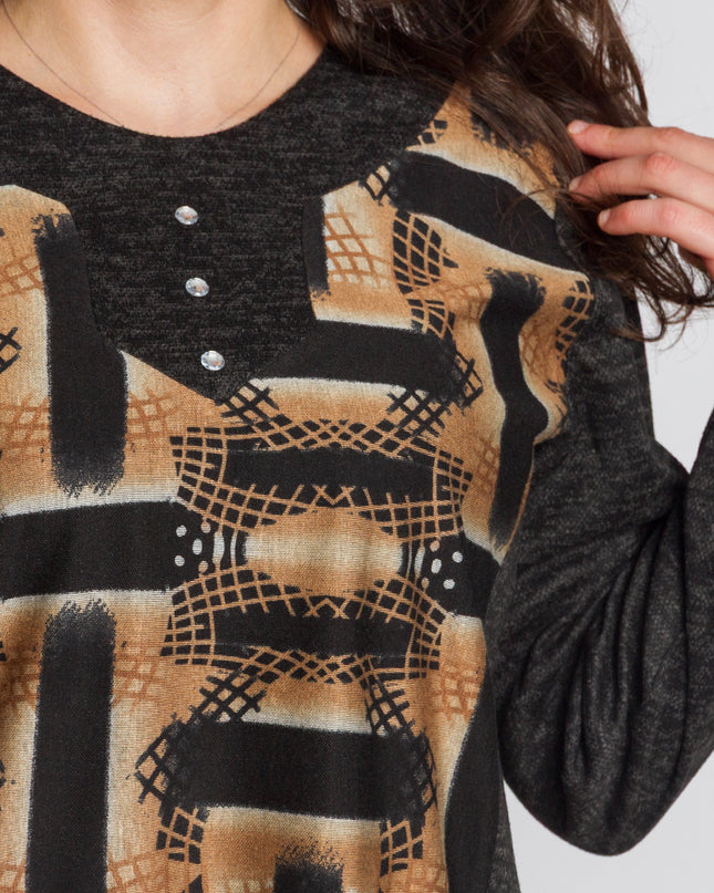 Γκρι τουνίκ με αφηρημένο μοτίβο και διακοσμητικά