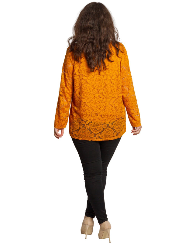 Επίσημη πορτοκαλί μπλούζα με δαντελένια μανίκια