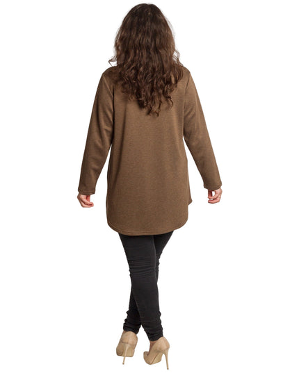 Καφέ άνετη τουνίκ με φλοράλ κέντημα και πέρλες