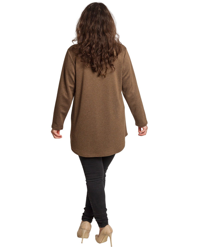 Καφέ άνετη τουνίκ με φλοράλ κέντημα και πέρλες