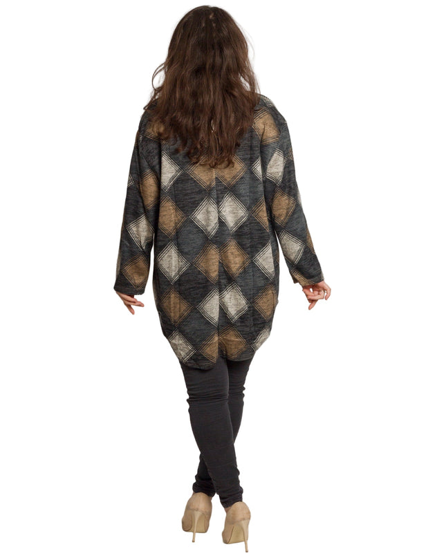 Ίσια τουνίκ με διαμαντέ μοτίβο σε γκρι-καφέ τόνους