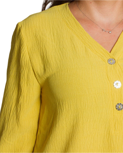 Κίτρινο πουκάμισο με V ντεκολτέ και διακοσμητικά κουμπιά