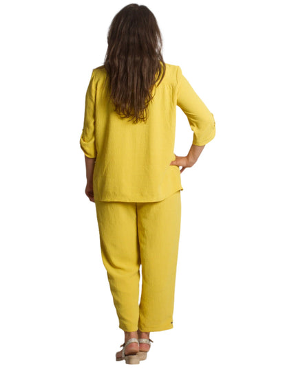 Κίτρινο πουκάμισο με V ντεκολτέ και διακοσμητικά κουμπιά