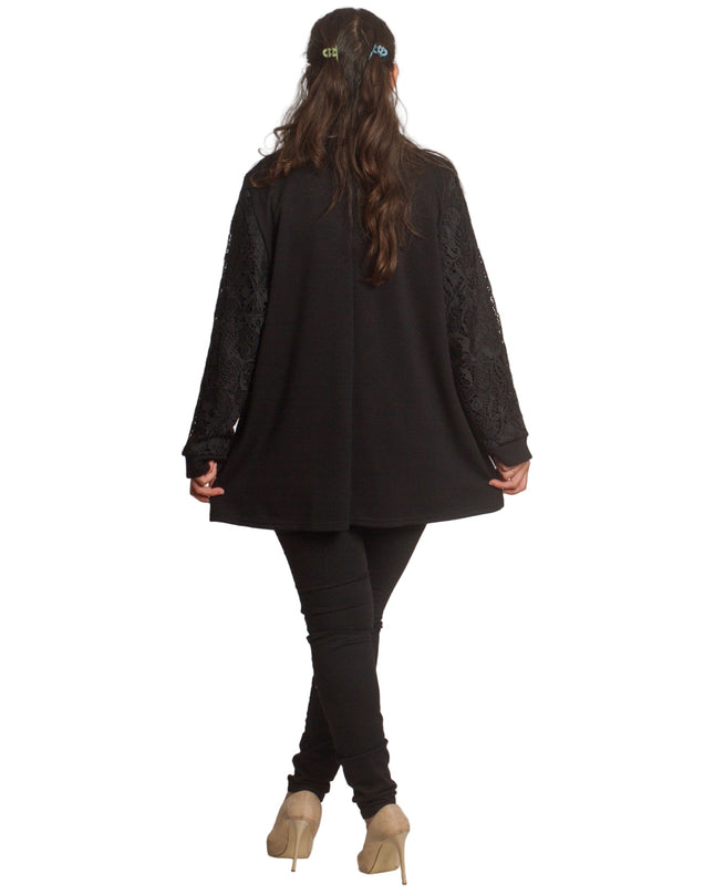 Κομψό μαύρο σακάκι με δαντελένα μανίκια