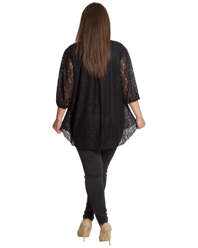 Επίσημη μαύρη δαντελένια τουνίκ με φαρδιά γραμμή