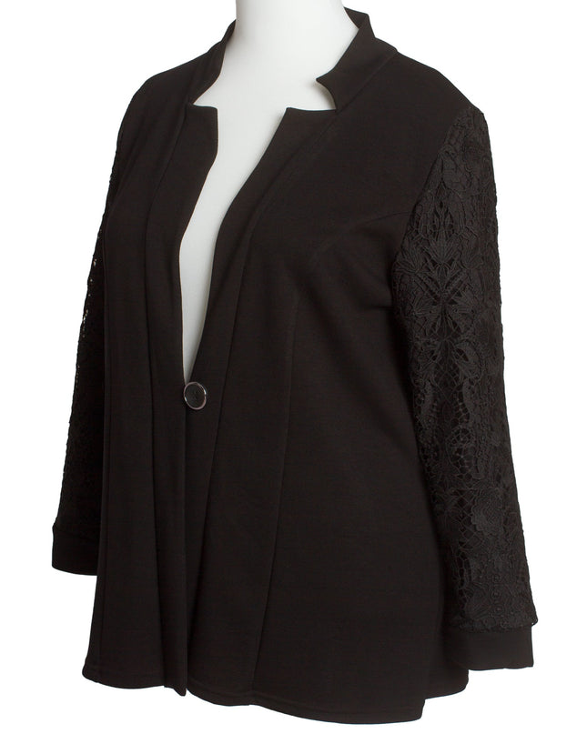 Κομψό μαύρο σακάκι με δαντελένα μανίκια