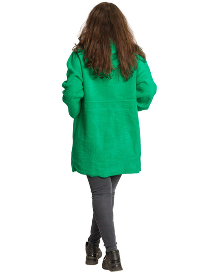 Μακρυά πράσινη παλτοζακέτα με κουκούλα και τσέπες