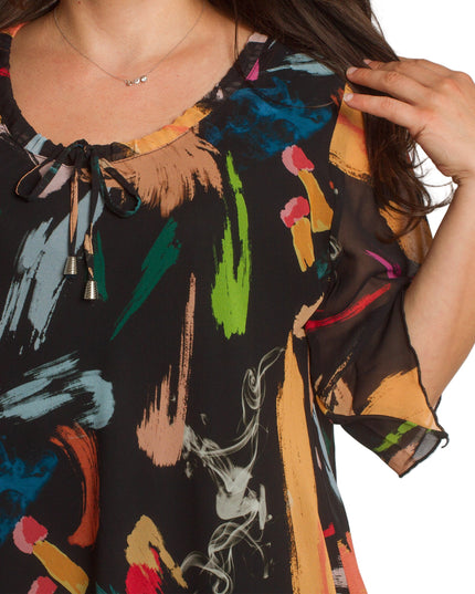 Μαύρη Σιφόν Τουνίκ plus size με Αφηρημένο Σχέδιο