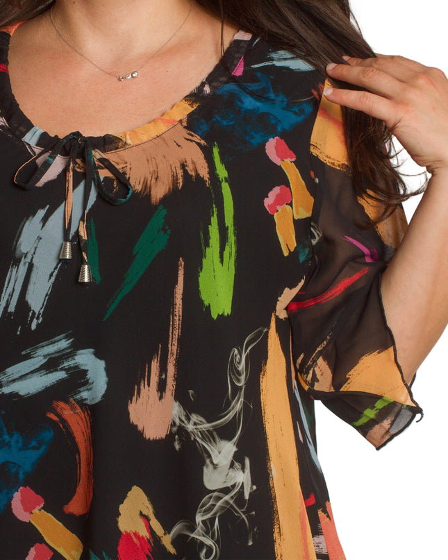 Μαύρη Σιφόν Τουνίκ plus size με Αφηρημένο Σχέδιο