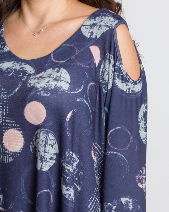 Κομψή τουνίκ με ασύμμετρο σχέδιο και άνοιγμα στους ωμους