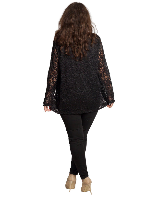 Μαύρη επίσημη μπλούζα με δαντελένια μανίκια