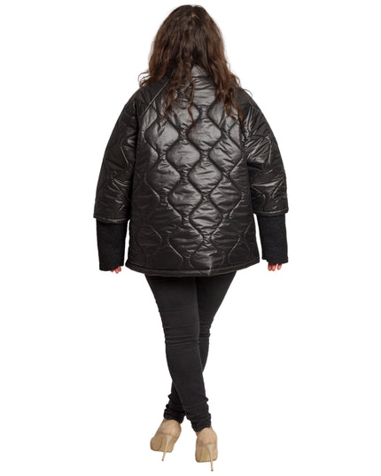 Μαύρο γυναικείο μπουφάν με ίσια γραμμή και φερμουάρ