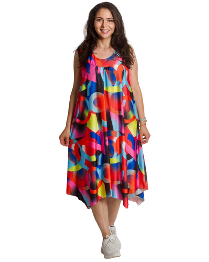 Καλοκαιρινό φόρεμα με αφηρημένο σχέδιο σε έντονα χρώματα