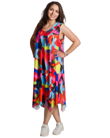 Καλοκαιρινό φόρεμα με αφηρημένο σχέδιο σε έντονα χρώματα