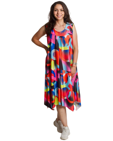 Καλοκαιρινό φόρεμα με αφηρημένο σχέδιο σε έντονα χρώματα