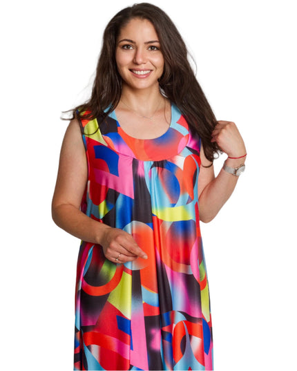 Καλοκαιρινό φόρεμα με αφηρημένο σχέδιο σε έντονα χρώματα