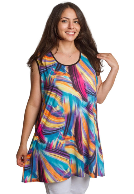 Τοπ με καλλιτεχνικές πολύχρωμες πινελιές - Plus Size
