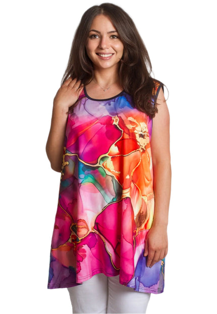 Πολύχρωμο τοπ με άνετη γραμμή και στρογγυλή λαιμόκοψη