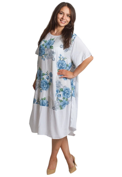 Λευκό αέρινο φόρεμα με μπλε φλοράλ μοτίβα