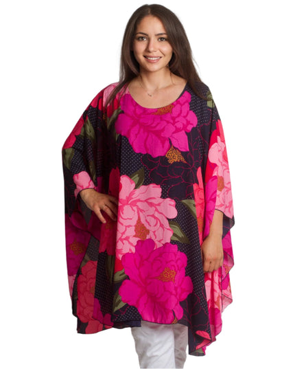 Ασύμμετρη τουνίκ από σιφόν με φόδρα και φλοράλ σχέδιο