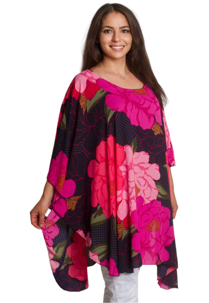 Ασύμμετρη τουνίκ από σιφόν με φόδρα και φλοράλ σχέδιο