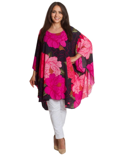 Ασύμμετρη τουνίκ από σιφόν με φόδρα και φλοράλ σχέδιο