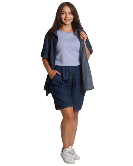 Τζιν πουκάμισο με κοντό μανίκι σε σκούρο μπλε