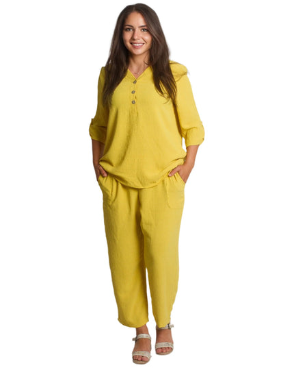 Κίτρινο παντελόνι με λάστιχο και τσέπες σε μεγάλα μεγέθη