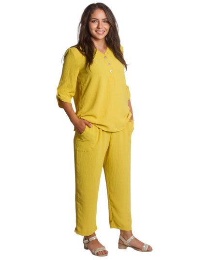 Κίτρινο πουκάμισο με V ντεκολτέ και διακοσμητικά κουμπιά