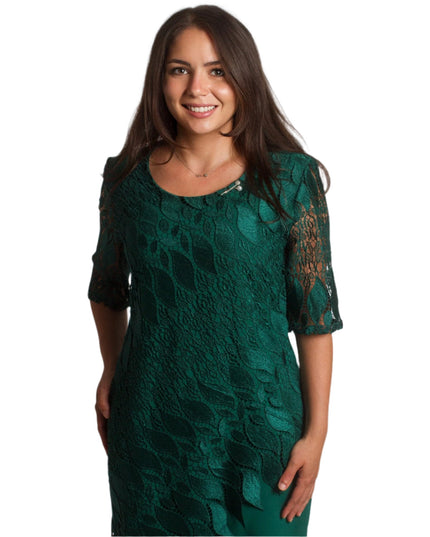 Επίσημο φόρεμα με δαντελένιο μανίκι και φλοράλ υφή