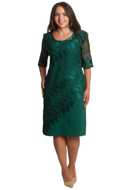 Επίσημο φόρεμα με δαντελένιο μανίκι και φλοράλ υφή